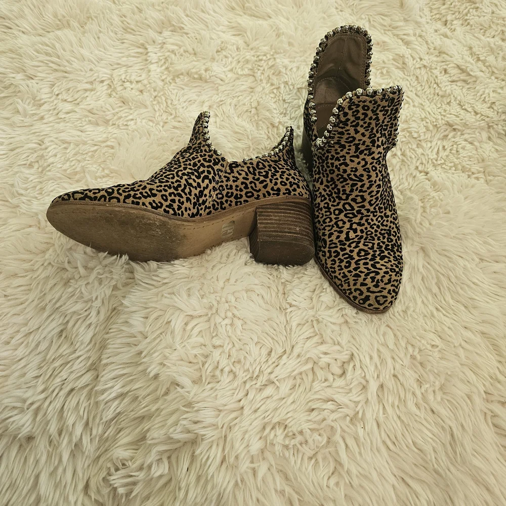 Gianni Bini Leopard Print Ankle Boots with Rhinestone Detail
